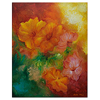 'Spring Dreams' - Impressionism Acrylic on Canvas Painting of Colorful Flowers