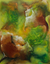 'Autumn Dreams' - Pintura acrílica abstracta moderna en verde marrón y amarillo