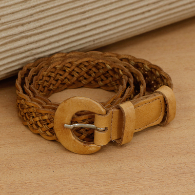 Cinturón de piel trenzado - Cinturón de cuero trenzado en marrón elaborado en Brasil
