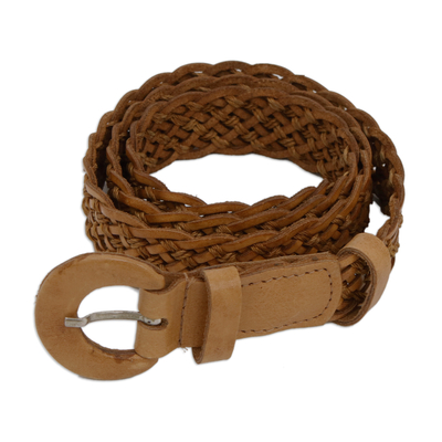 Braided Leather Belt in Brown Crafted in Brazil - Havana
