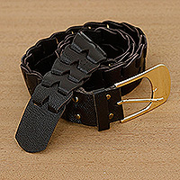 Cinturón de cuero, 'French Roast' - Cinturón de cuero flotante trenzado chocolate con hebilla metálica