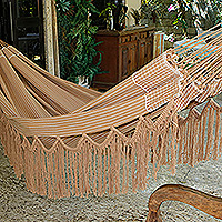 Baumwollhängematte „Caramel Sleep“ (einzeln) – handgewebte, gestreifte Karamell-Baumwoll-Einzelhängematte
