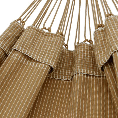 Cotton hammock, 'Caramel Sleep' (single) - Handloomed Striped Caramel Cotton Single Hammock