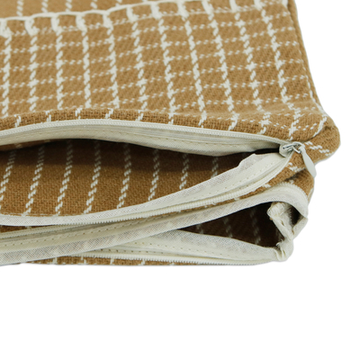 Cotton cushion covers, 'Caramel Window' (pair) - Handloomed Caramel Striped Cotton Cushion Covers (Pair)