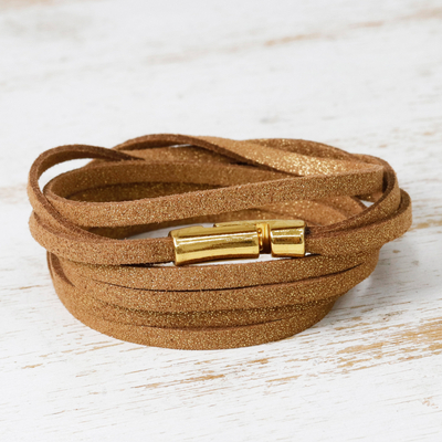 Leather wrap bracelet, 'Sleek Grace' - Handmade Brown Leather Wrap Bracelet from Brazil
