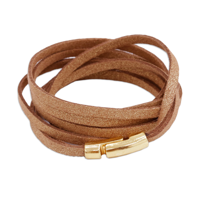 Leather wrap bracelet, 'Sleek Grace' - Handmade Brown Leather Wrap Bracelet from Brazil