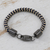 Cotton cord bracelet, 'Nautical Navy' - Beige and Navy Striped Cotton Cord Bracelet from Brazil (image 2) thumbail