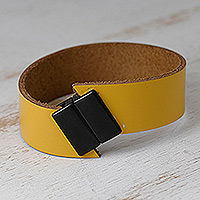 Leather wristband bracelet, 'Asymmetric Amber' - Minimalist Modern Amber Leather Wristband Bracelet