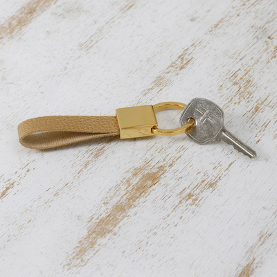 Faux leather keychain, 'Golden Memory' - Golden-Toned Faux Leather Keychain from Brazil