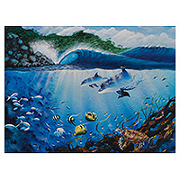 „Ozean“ – Ungestrecktes Impressionistisches Meereslandschafts-Acrylgemälde In Blau