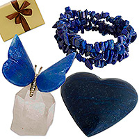 Kuratiertes Geschenkset, „Dreamy Blue“ – 2 Quarzskulpturen, 3 Lapislazuli-Armband, kuratiertes Geschenkset