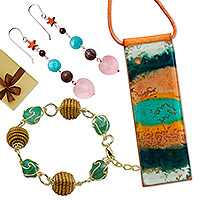 Curated gift set, 'colour Symphony' - Necklace Bracelet and Earrings with colourful Stones Gift Set
