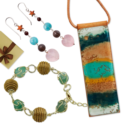 Curated gift set, 'colour Symphony' - Necklace Bracelet and Earrings with colourful Stones Gift Set
