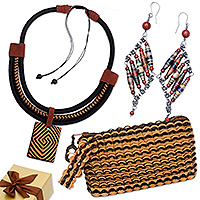 Set de regalo seleccionado, 'Chic in Brown': collar de pulsera y aretes ecológicos Set de regalo seleccionado