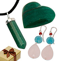 Curated gift set, 'Nature's Embrace' - Curated Gift Set with Quartz Sculpture Necklace and Earrings