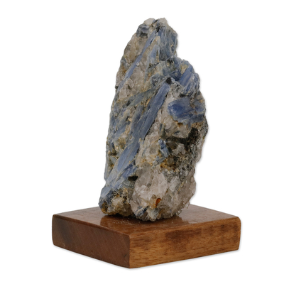 Blue kyanite figurine, 'Blue & Loyal' - Natural Freeform Blue Kyanite Figurine on Pinewood Base