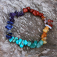 Multi-gemstone beaded stretch bracelet, 'Chakra Cascade'