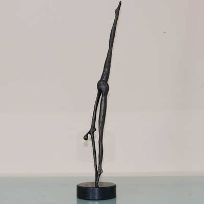 Bronze sculpture, 'Stretching' (Large) (2023) - Semi-Abstract Oxidized Bronze Sculpture on Granite Base