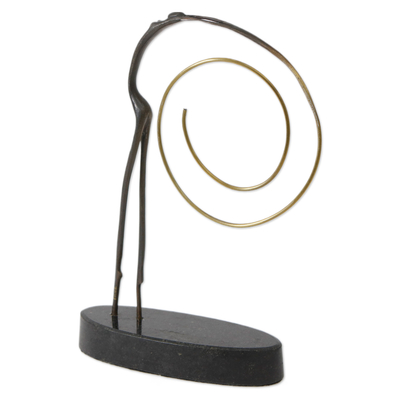 Bronze sculpture, 'Artistic Spin' - Semi-Abstract Oxidized Bronze Sculpture on a Granite Base