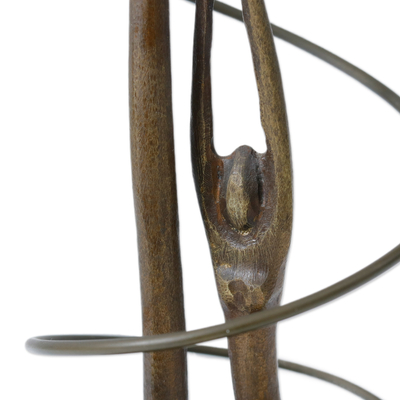Bronze sculpture, 'Rotation' - Semi-Abstract Oxidized Bronze Fine Art Sculpture from Brazil