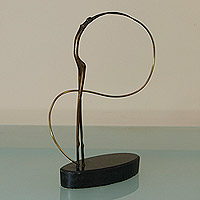 Escultura de bronce, 'My Waves' - Escultura artística de bronce oxidado sobre una base de granito