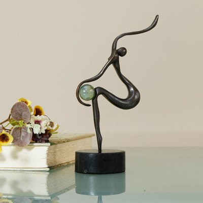 Bronze sculpture, 'Artistic Breeze' - Semi-Abstract Oxidized Bronze Sculpture with Glass Orb