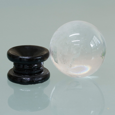 Quartz sphere, 'Divine Dimension' - Handcrafted Natural Quartz Sphere with Pinewood Stand
