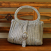 Recycled soda pop-top handbag, 'Eco-Deity in Silver' - Eco-Friendly Silver-Toned Recycled Soda Pop-Top Handbag