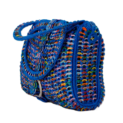 Recycled soda pop-top handbag, 'Eco-Deity in Blue' - Eco-Friendly Blue-Toned Recycled Soda Pop-Top Handbag