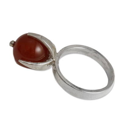Agate single stone ring, 'Bloom of Determination' - High-Polished Modern Red Agate Single Stone Ring
