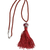 Agate pendant necklace, 'Wine Diva' - Handcrafted Silk and Agate Tassel Pendant Necklace in Wine
