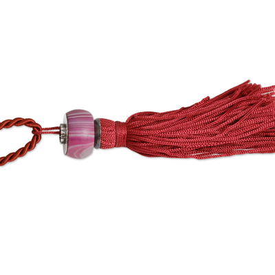 Collar colgante de ágata - Collar con colgante de borlas de ágata y seda hecho a mano en vino