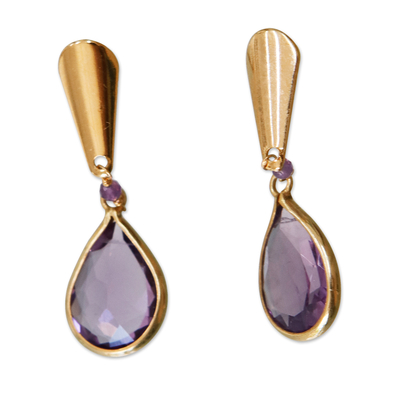 Gold-plated amethyst dangle earrings, 'Purple Springtime' - 18k Gold-Plated Dangle Earrings with Amethyst Gemstones