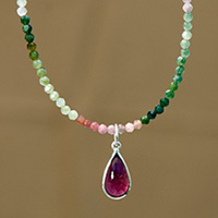 Tourmaline beaded pendant necklace, 'Creative Deity' - colourful Tourmaline Beaded Pendant Necklace from Brazil