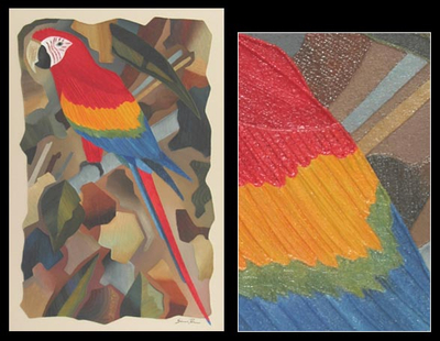 'Parrot' - Red Macaw Brazilian Original Cubist Painting