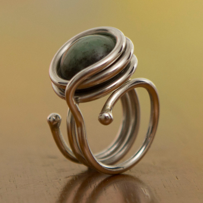 Emerald cocktail ring, 'Hope' - Emerald and Silver 950 Contemporary Cocktail Ring