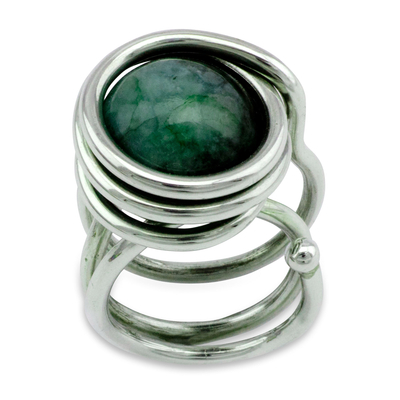 Emerald cocktail ring, 'Hope' - Emerald and Silver 950 Contemporary Cocktail Ring