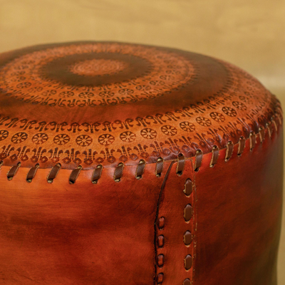 Leather ottoman cover, 'Sunflower' - Leather ottoman cover