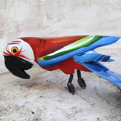 Carving, 'Blue and Red Brazilian Macaw' - Carving