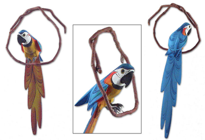 Carving, 'Blue and Yellow Brazilian Macaw' - Carving