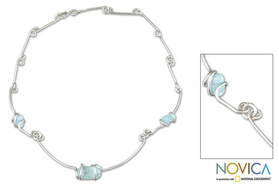 Aquamarine necklace, 'Blue Brazil' - Aquamarine and Fine Silver Necklace