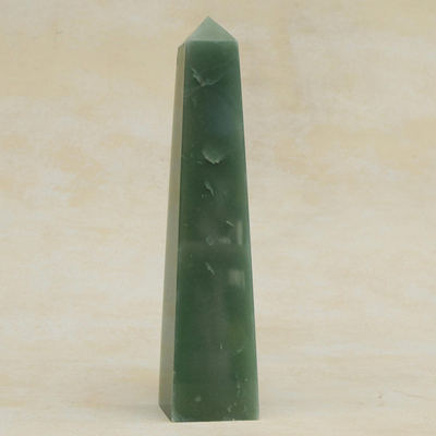 Green quartz sculpture, 'Obelisk of Optimism' - 9-Inch Green Quartz Obelisk Gemstone Sculpture