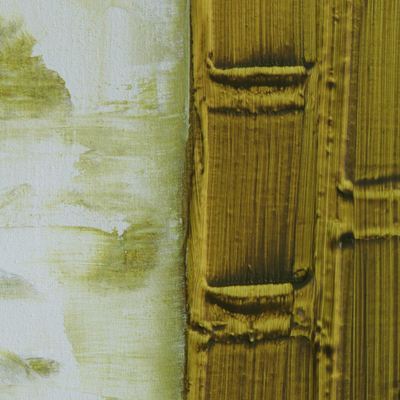 'Green Wicker' - Acrílico sobre lienzo Pintura texturizada de mimbre verde