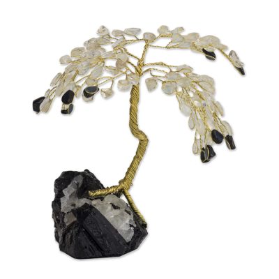 Gemstone tree, 'Onyx Leaves, Crystal Dew' - Gemstone tree
