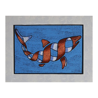 (edición limitada) - Pintura acrílica surrealista de tiburón naranja firmada