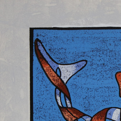 (edición limitada) - Pintura acrílica surrealista de tiburón naranja firmada