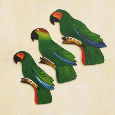 Wood wall adornments, Amazon Parrots (set of 3)