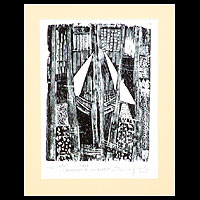 'City' - Abstract Cityscape Woodcut Print in Black and White