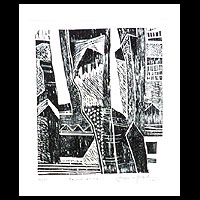 'Rio de Janeiro Favela' - Rio de Janeiro Favela Woodcut Print in Black and White