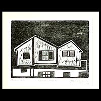 'For Sale at Night' - Signed Ltd Ed. Modern House Woodcut Print